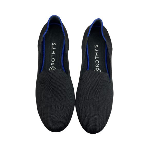 Rothy’s The Loafer Women’s 9 Black Knit Flats Blue Trim Sustainable Shoes - Picture 5 of 9